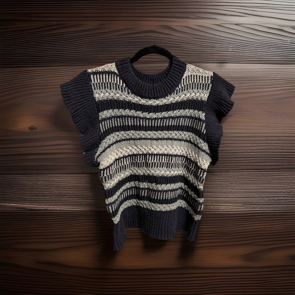 NWT Elan Crew Neck Sleeveless Sweater Top Blue Gray Large Cotton Blend NWT - Picture 1 of 6
